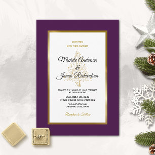 Elegant Purple Gold Holiday Winter Wedding Invitation