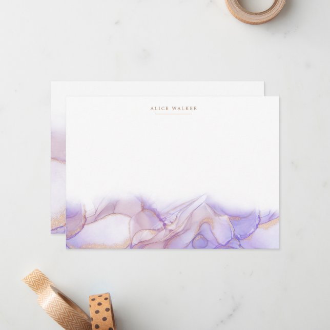 Elegant Purple Gold Ink Stationery Note Card (Front/Back In Situ)