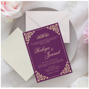Elegant Purple Gold Islamic Muslim Wedding Invitation