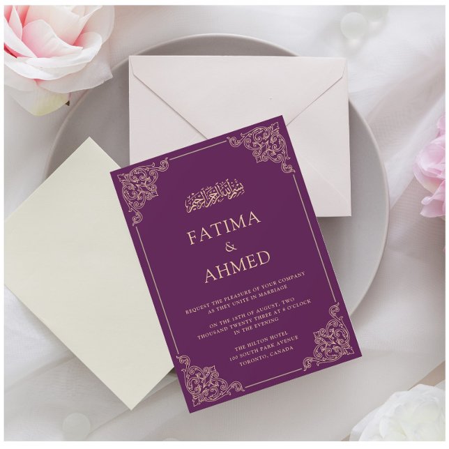 Elegant Purple Gold Islamic Muslim Wedding Invitation (Creator Uploaded)
