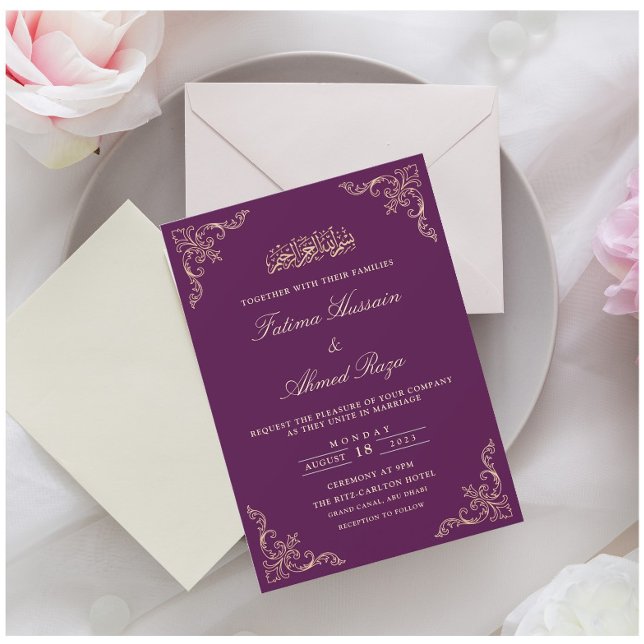 Elegant Purple Gold Islamic Muslim Wedding Invitation (Creator Uploaded)