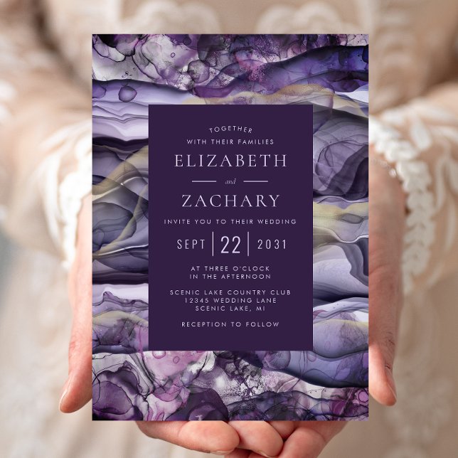 Elegant Purple Gold Liquid Ink Wedding Invitation (Creator Uploaded)
