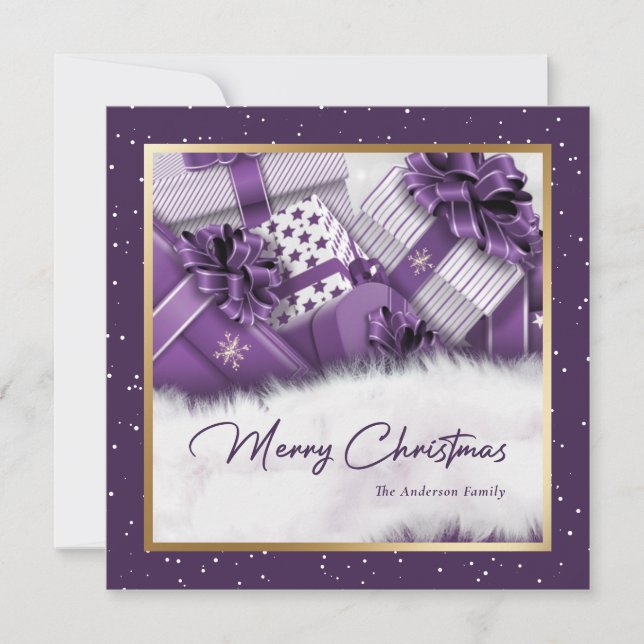 Elegant Purple Gold Merry Christmas Card (Front)