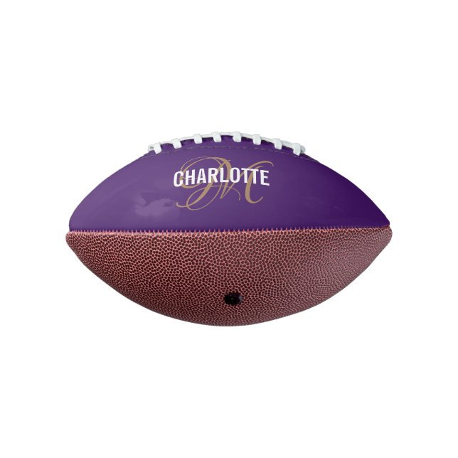 Elegant purple gold monogram name football (Rotated 270)