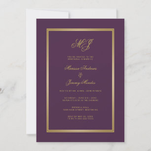 Elegant Purple Gold Monogram Rehearsal Dinner Invitation