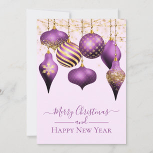 Elegant Purple Gold Ornaments Merry Christmas Card