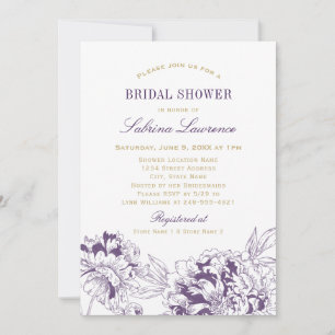 Elegant Purple Gold Peony Wedding Bridal Shower Invitation