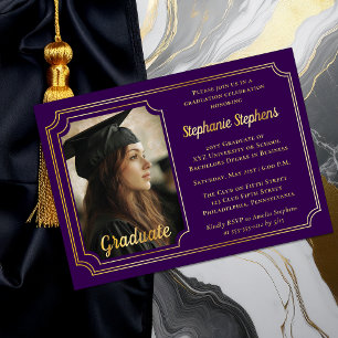 Elegant Purple & Gold Photo Graduation Party 