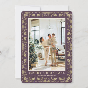 Elegant Purple Gold Photo Merry Christmas Card