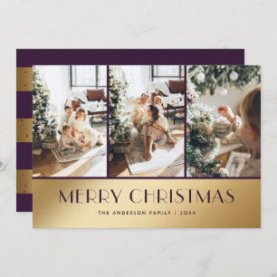 Elegant Purple Gold Photo Merry Christmas Card