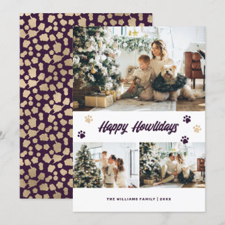 Elegant Purple Gold Photo Pet Owner Holiday Card