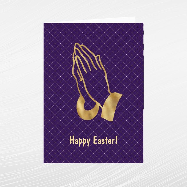Elegant Purple Gold Praying Hands Easter Holiday Card (Creator Uploaded)