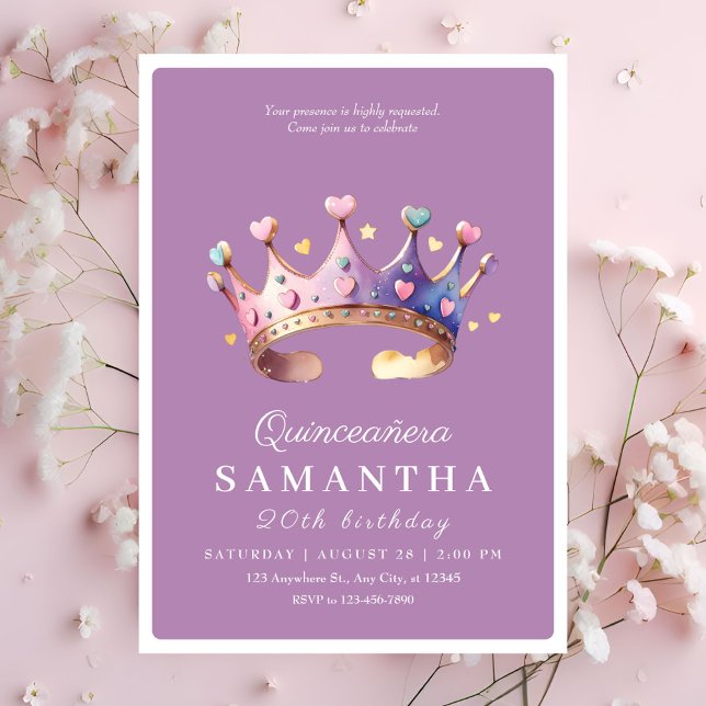 Elegant purple Gold Princess Quinceanera Birthday Invitation (Creator Uploaded)