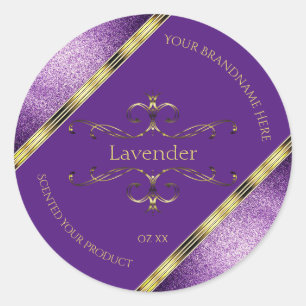Elegant Purple Gold Product Labels Glitter Borders