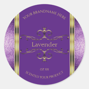 Elegant Purple Gold Product Labels Glitter Borders