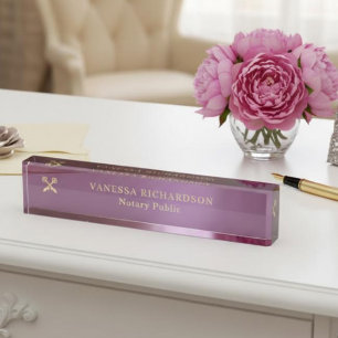 Elegant Purple Gold Professional Pen Logo Notary  Nameplate