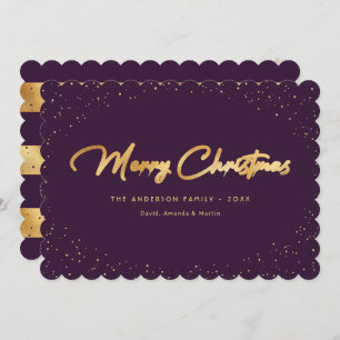 Elegant Purple Gold Snow Merry Christmas Card