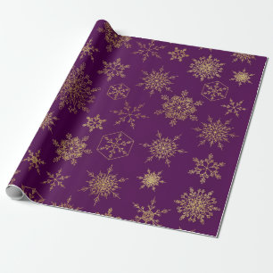 Elegant Purple Gold Snowflakes Pattern Wrapping Pa Paper
