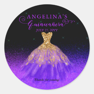 Elegant Purple   Gold Spanish Gown Quinceañera Classic Round Sticker