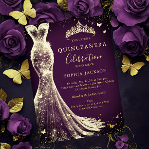 Elegant Purple Gold Sparkle Butterfly Quinceanera