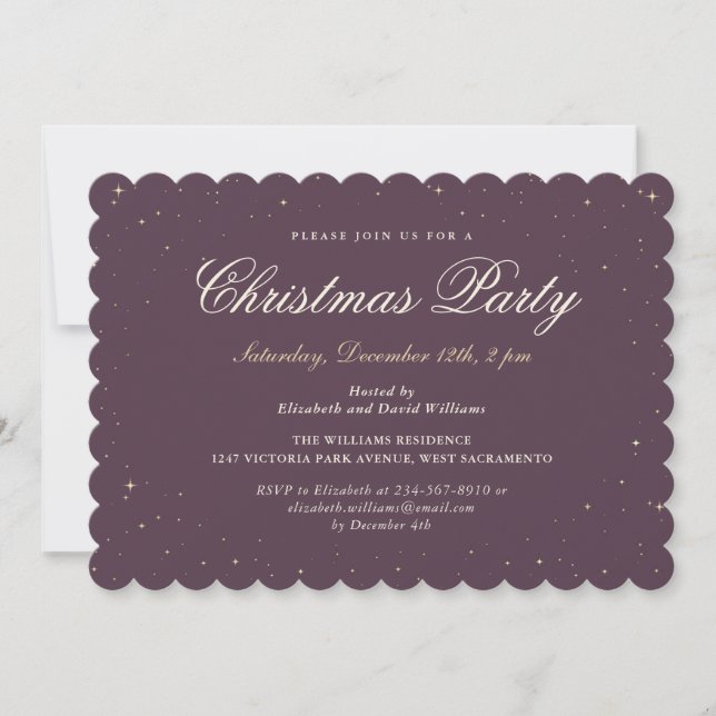 Elegant Purple Gold Starry Christmas Holiday Party Invitation (Front)