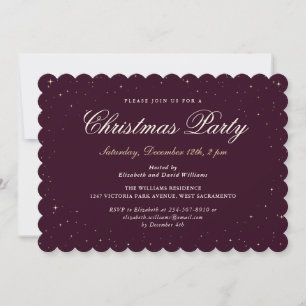 Elegant Purple Gold Starry Christmas Holiday Party Invitation