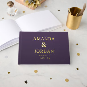 Elegant Purple Gold Stars Guest Book