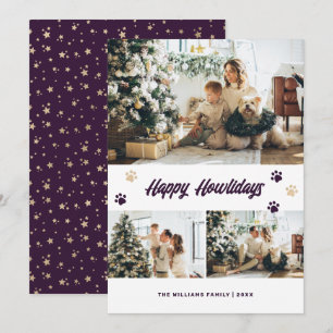 Elegant Purple Gold Stars Photo Dog Holiday Card