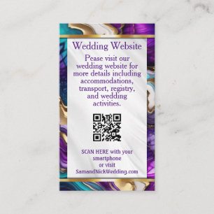 Elegant Purple, Gold, Teal Wedding Information Enclosure Card