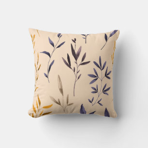 Elegant purple gold watercolor leaves reversible cushion