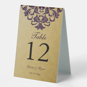 Elegant Purple Gold Wedding Table Number