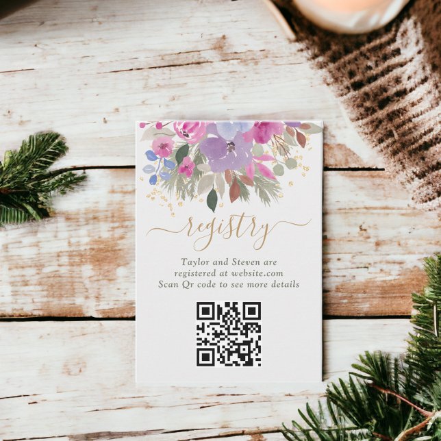 Elegant Purple Gold Winter Floral Bridal registry Enclosure Card (Elegant Purple Gold Winter Floral Bridal registry Enclosure Card)