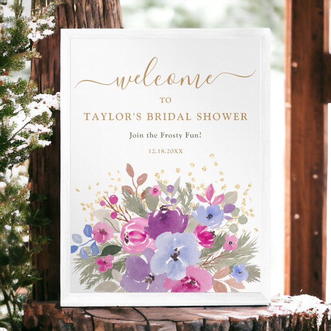 Elegant Purple Gold Winter Floral Bridal welcome Poster (Elegant Purple Gold Winter Floral Bridal welcome Poster)