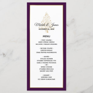Elegant Purple Gold Winter Holiday Wedding Menu