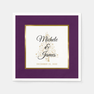 Elegant Purple Gold Winter Holiday Wedding Napkin