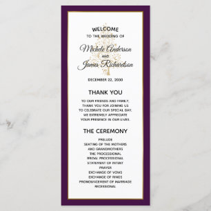 Elegant Purple Gold Winter Holiday Wedding Program