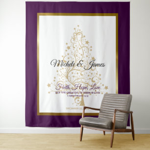 Elegant Purple Gold Winter Wedding Tapestry