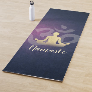 Elegant Purple Gold Yoga Meditation Pose Om Symbol Mat