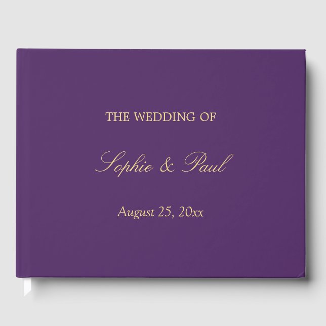 Elegant Purple Golden Beige Wedding Guest Book (Front)