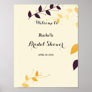 Elegant Purple Golden Leaves  Bridal Shower Poster