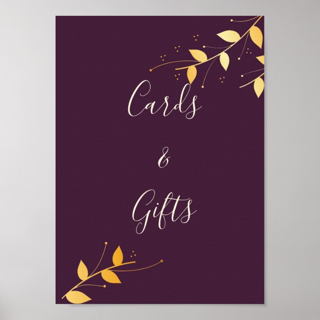 Elegant Purple Golden Leaves  Cards &Gifts Poster (Front)