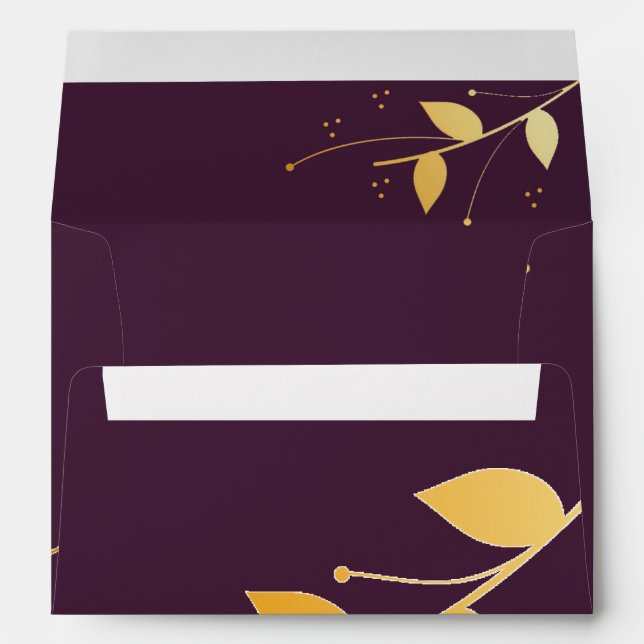 Elegant Purple Golden Leaves Envelope (Back (Bottom))