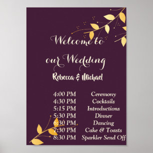 Elegant Purple Golden Leaves Order of Events P Poster