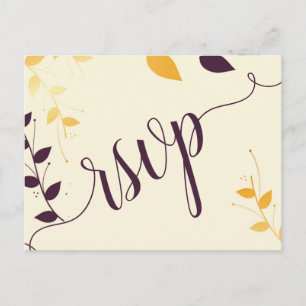 Elegant Purple Golden Leaves  RSVP Invitation Post Postcard