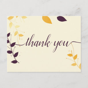 Elegant Purple Golden Leaves Thank you Postcard