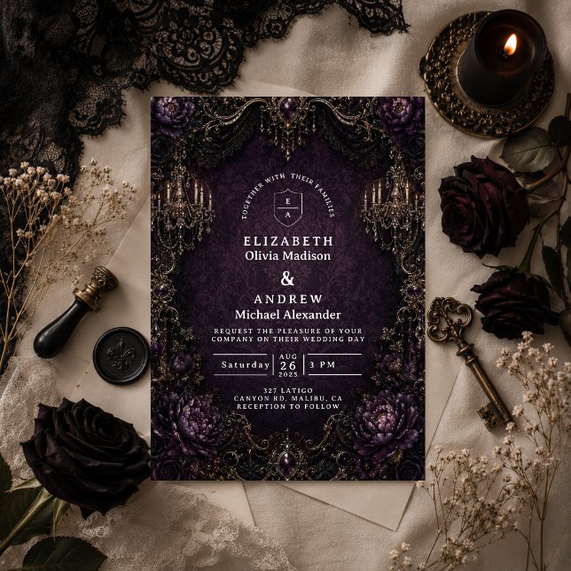 Elegant Purple Goth Wedding Invitation (Creator Uploaded)