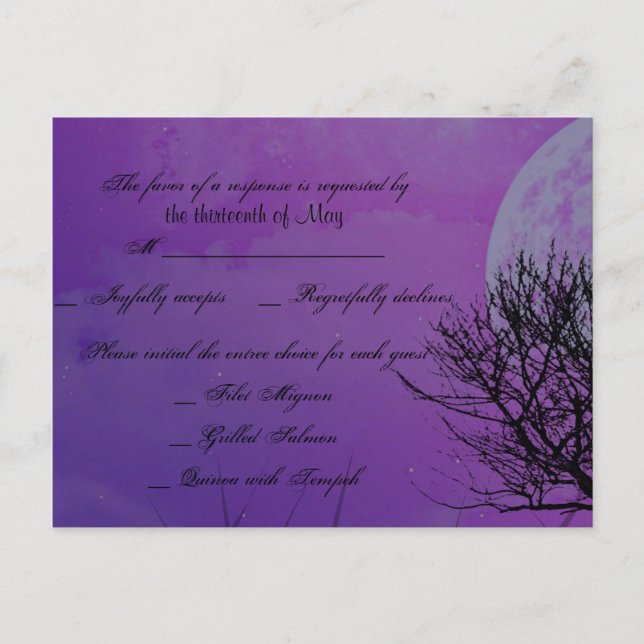 Elegant Purple Gothic Night Posh RSVP Postcard (Front)
