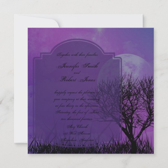 Elegant Purple Gothic Posh Wedding Invitation (Front)