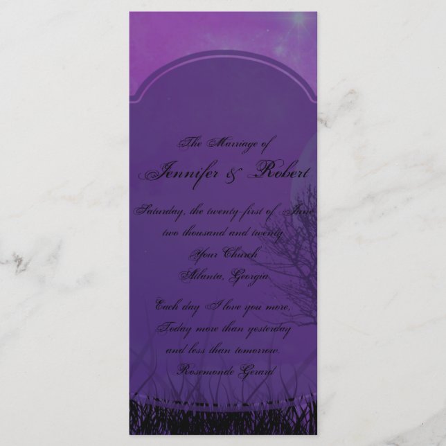 Elegant Purple Gothic Posh Wedding Program (Front)