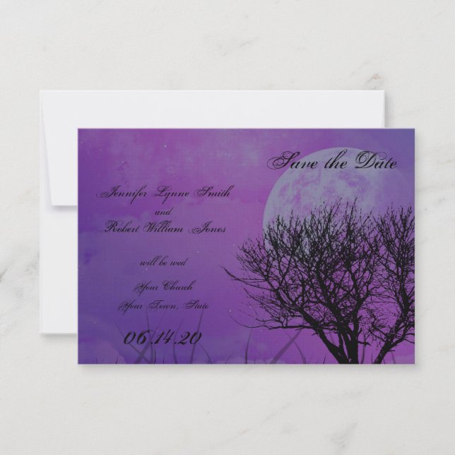 Elegant Purple Gothic Posh Wedding Save the Date (Front)